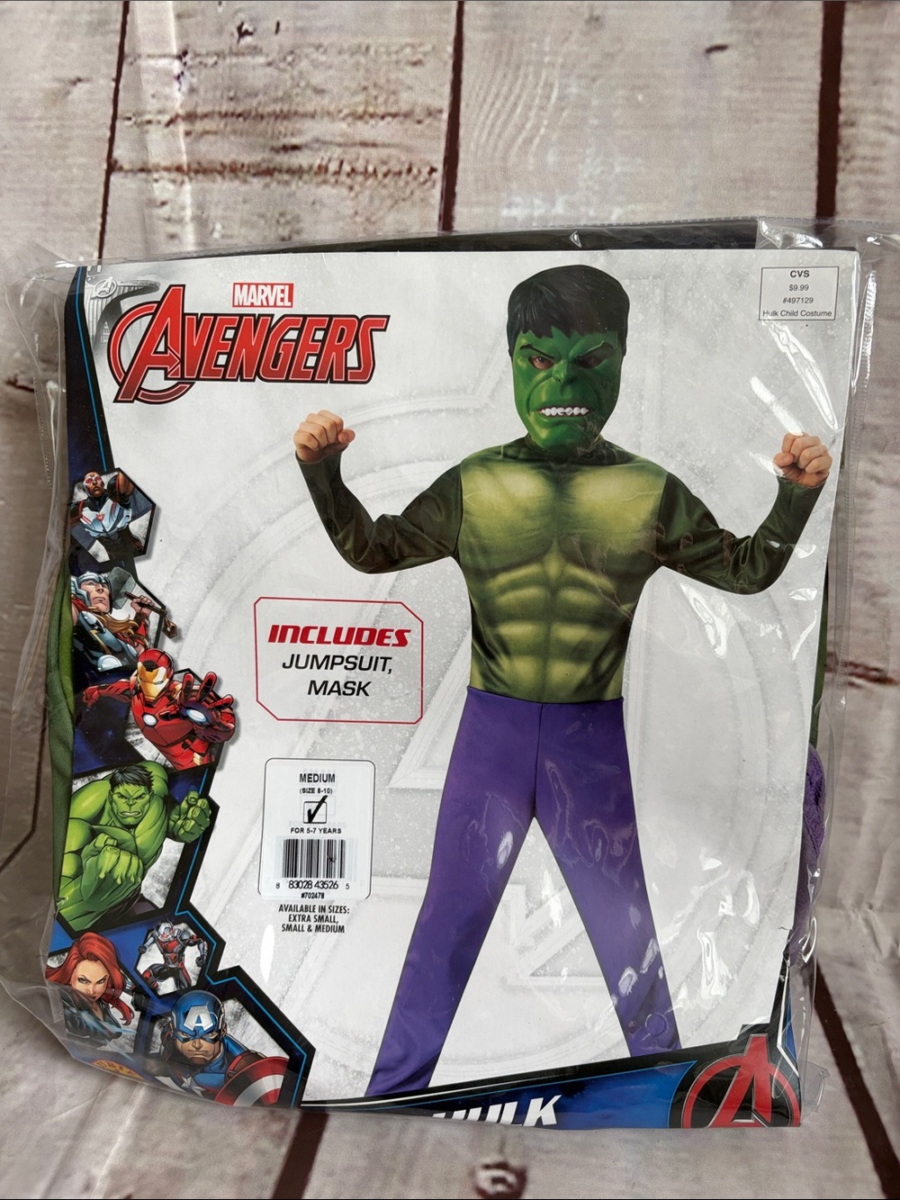 Marvel Avengers Hulk Green Muscle Jumpsuit with Purple Pants and Mask